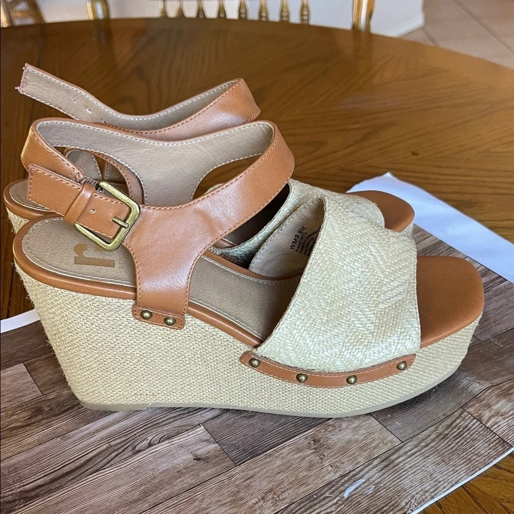 Soda Tan and Natural Platform Wedge Sandals
